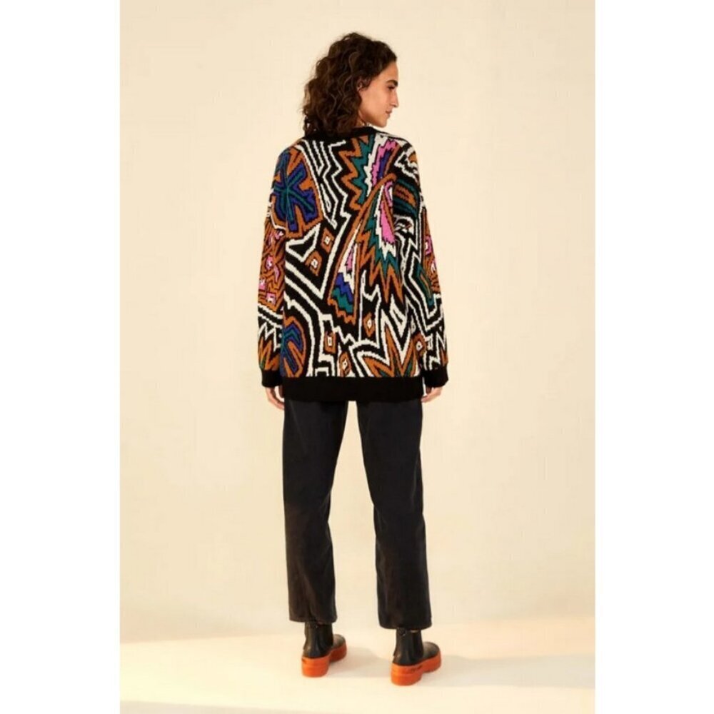 💕FARM RIO💕 Caramel Tropical Stripes Cardigan ~ Tropical Stripes Print XL NWT - Picture 3 of 16